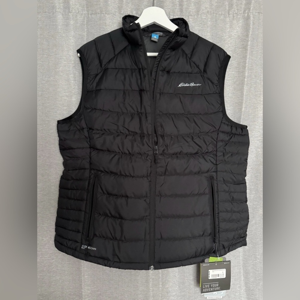 NEW Eddie Bauer Vest Women’s XL Stormdown 800 Goose Down Full Zip Puffer Black